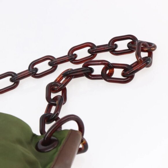 PRADA Chain Shoulder Bag Nylon Khaki Auth - Picture 11 of 16